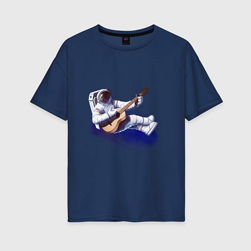 Женская футболка оверсайз Космонавт гитарист / Тёмно-синий – фото 1