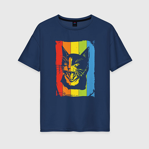 Женская футболка оверсайз Angry Cat / Тёмно-синий – фото 1