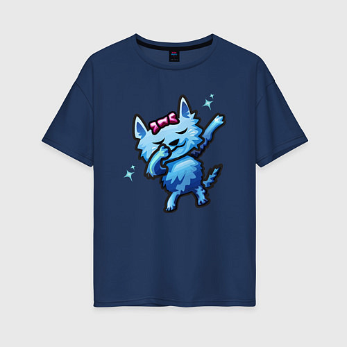 Женская футболка оверсайз Dab Cat / Тёмно-синий – фото 1