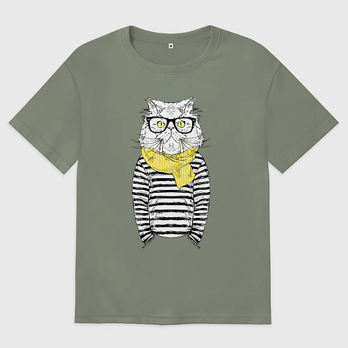 Женская футболка оверсайз Hipster Cat / Авокадо – фото 1