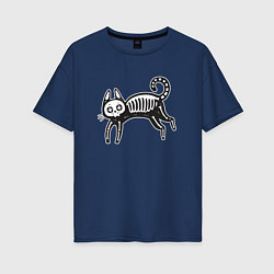 Футболка оверсайз женская Skeleton Cat, цвет: тёмно-синий
