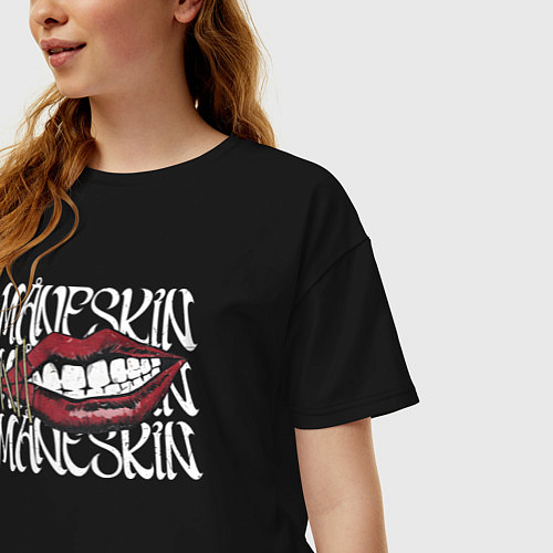 Женская футболка оверсайз Maneskin Lips / Черный – фото 3