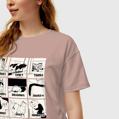 Женская футболка оверсайз Какой ты кот сегодня год / Пыльно-розовый – фото 3