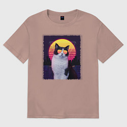 Футболка оверсайз женская Synthwave cat, цвет: пыльно-розовый
