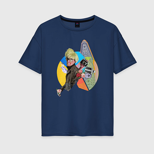 Женская футболка оверсайз Энди Уорхол pop-art / Тёмно-синий – фото 1