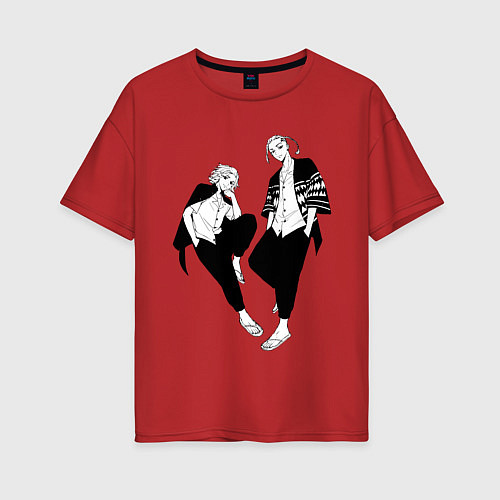 Женская футболка оверсайз Микки и Дракен / Красный – фото 1