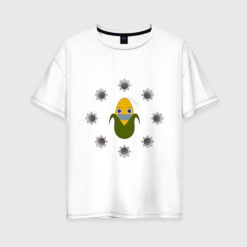 Женская футболка оверсайз Кукуруза в маске / Белый – фото 1