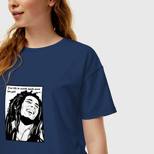 Женская футболка оверсайз Боб Марли / Тёмно-синий – фото 3