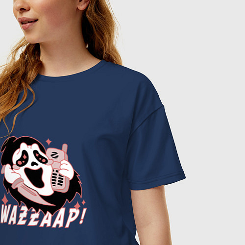 Женская футболка оверсайз Очень страшное кино - Wazzaap Крик / Тёмно-синий – фото 3