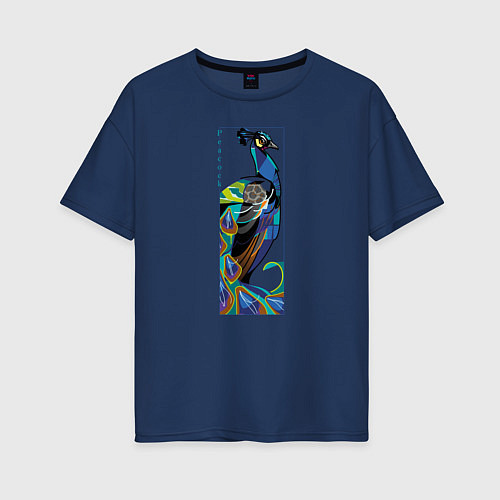 Женская футболка оверсайз Павлин / Тёмно-синий – фото 1