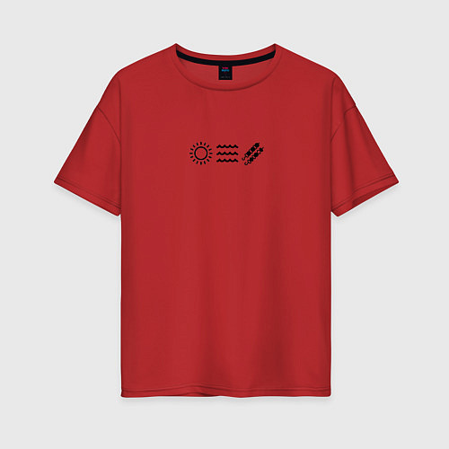Женская футболка оверсайз Лето Речки Шашлыки - значки / Красный – фото 1