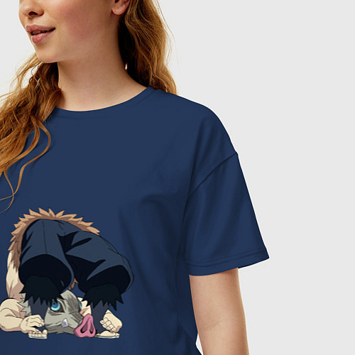 Женская футболка оверсайз Клинок, рассекающий демонов / Тёмно-синий – фото 3