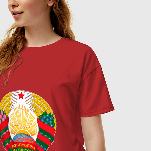 Женская футболка оверсайз Белоруссия Герб Белоруссии / Красный – фото 3