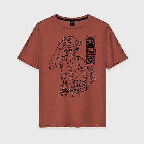 Женская футболка оверсайз Луффи One Piece Большой куш / Кирпичный – фото 1