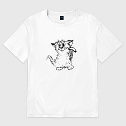 Футболка оверсайз женская Котенок с вилкой и сосиской, цвет: белый