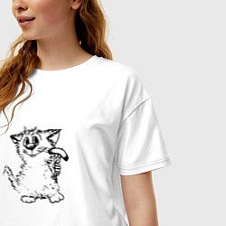 Футболка оверсайз женская Котенок с вилкой и сосиской, цвет: белый — фото 2
