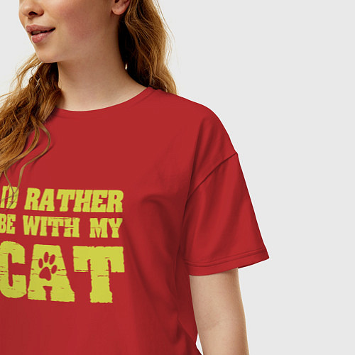 Женская футболка оверсайз Быть с котом / Красный – фото 3