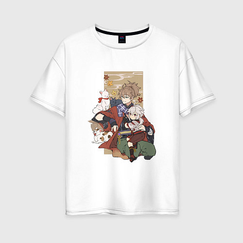 Женская футболка оверсайз Кадзуха и его друг с котиками / Белый – фото 1