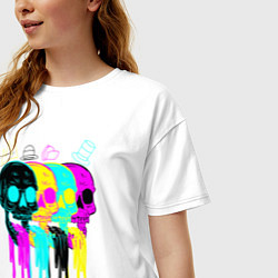 Футболка оверсайз женская 4 ЧЕРЕПА SKULLS NEON, цвет: белый — фото 2