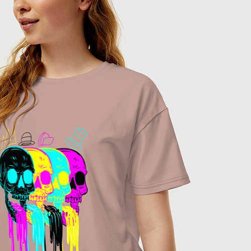 Женская футболка оверсайз 4 ЧЕРЕПА SKULLS NEON / Пыльно-розовый – фото 3