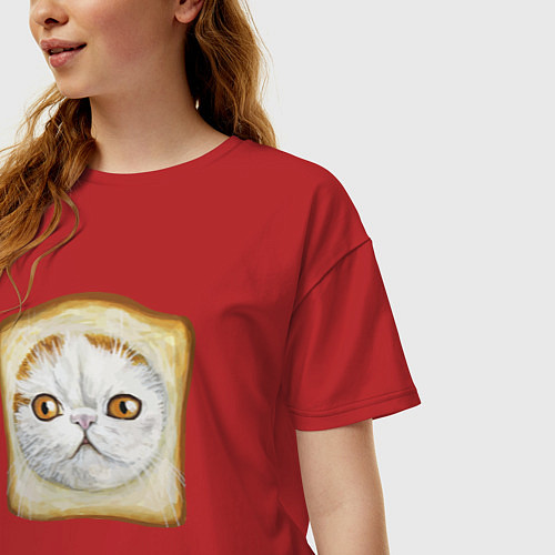 Женская футболка оверсайз Bread Cat / Красный – фото 3