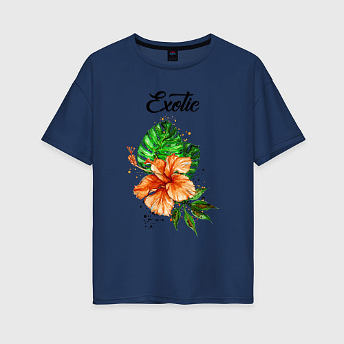 Женская футболка оверсайз Exotic Экзотический цветок / Тёмно-синий – фото 1