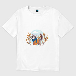 Футболка оверсайз женская Осенний кот, цвет: белый