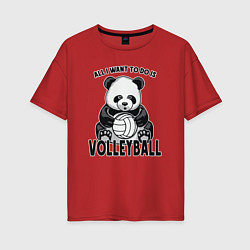 Футболка оверсайз женская Volleyball Panda, цвет: красный