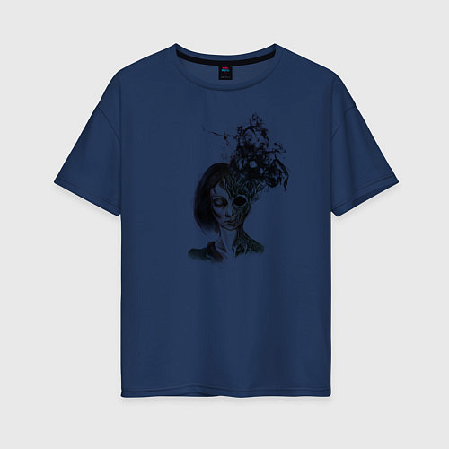 Женская футболка оверсайз Усталость сильная / Тёмно-синий – фото 1