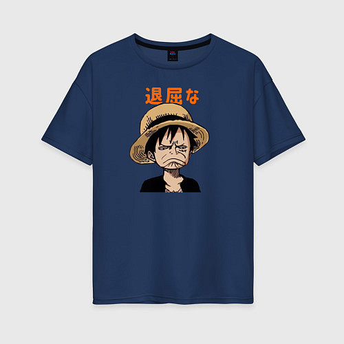Женская футболка оверсайз Луффи One Piece Большой куш / Тёмно-синий – фото 1