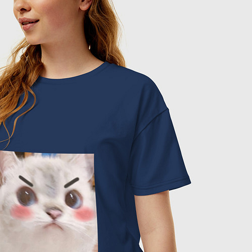 Женская футболка оверсайз Котенька / Тёмно-синий – фото 3