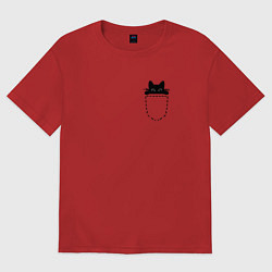 Женская футболка оверсайз Кот в кармане