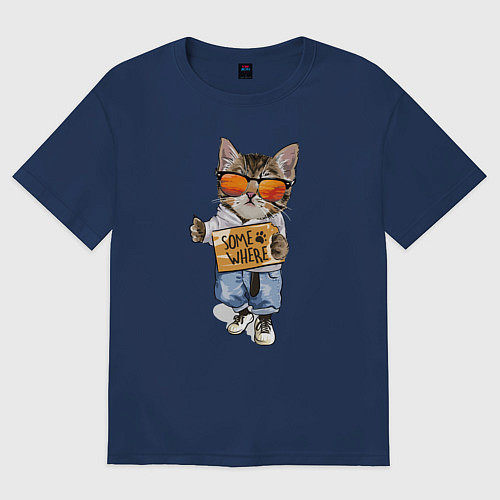 Женская футболка оверсайз Котяус / Тёмно-синий – фото 1