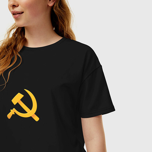 Женская футболка оверсайз СССР - Серп и Молот / Черный – фото 3