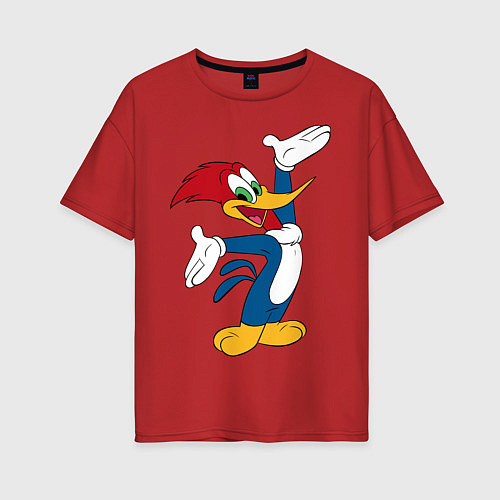 Женская футболка оверсайз Дятел Вуди позирует / Красный – фото 1