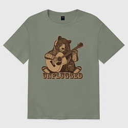 Футболка оверсайз женская Медведь играет на гитаре, цвет: авокадо