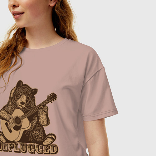 Женская футболка оверсайз Медведь играет на гитаре / Пыльно-розовый – фото 3