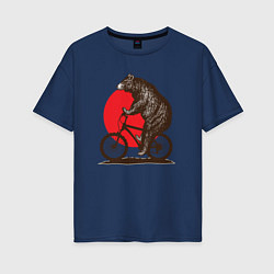 Футболка оверсайз женская Медведь на велосиеде, цвет: тёмно-синий