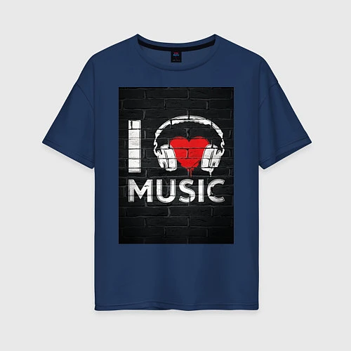 Женская футболка оверсайз I love music / Тёмно-синий – фото 1