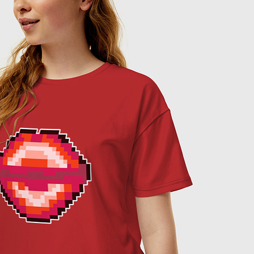 Женская футболка оверсайз Пиксельные губы / Красный – фото 3