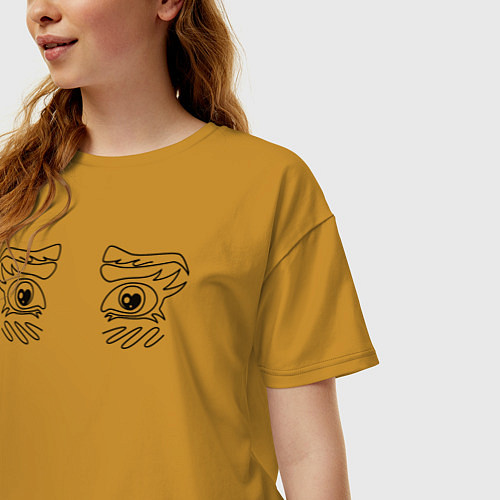 Женская футболка оверсайз Мультяшные глаза / Горчичный – фото 3