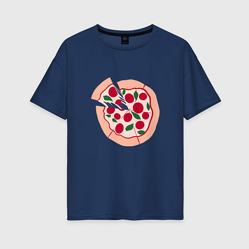 Женская футболка оверсайз Пицца и ломтик / Тёмно-синий – фото 1