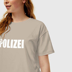 Футболка оверсайз женская POLIZEI Полиция Надпись Белая, цвет: миндальный — фото 2