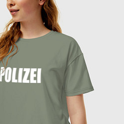 Футболка оверсайз женская POLIZEI Полиция Надпись Белая, цвет: авокадо — фото 2