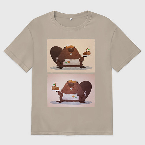 Женская футболка оверсайз Бобер повар / Миндальный – фото 1