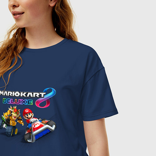 Женская футболка оверсайз Mariokart 8 Deluxe гонка / Тёмно-синий – фото 3