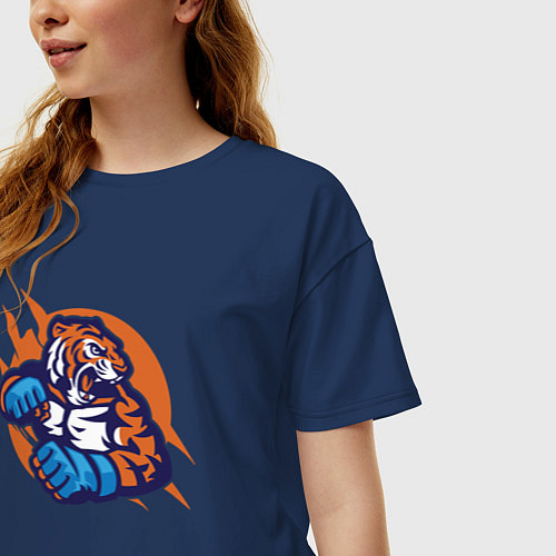 Женская футболка оверсайз Boxing Tiger / Тёмно-синий – фото 3