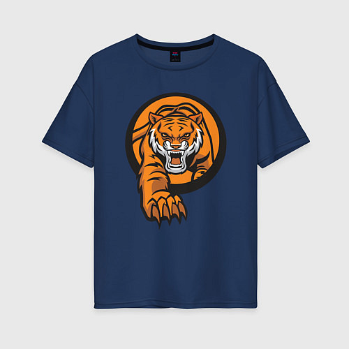 Женская футболка оверсайз Жизнь Тигра / Тёмно-синий – фото 1