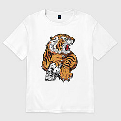 Футболка оверсайз женская Tiger Skull, цвет: белый