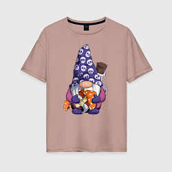 Футболка оверсайз женская Гном с мухомором, цвет: пыльно-розовый